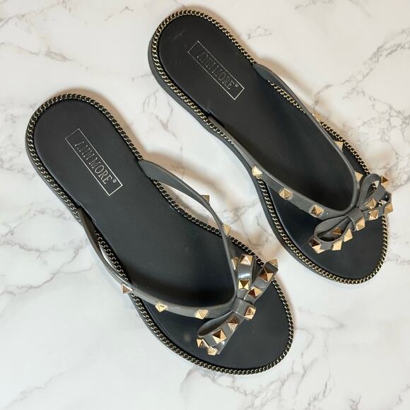 Ann More Grey JELLY SANDALS BOW TRIM DECORATION THONG SANDAL SZ 10 $28 - Picture 8 of 11